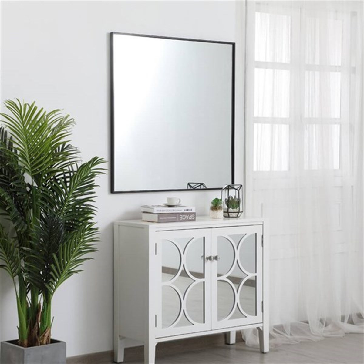 40x40 cm Metal Siyah Çerçeveli Dekoratif Ayna